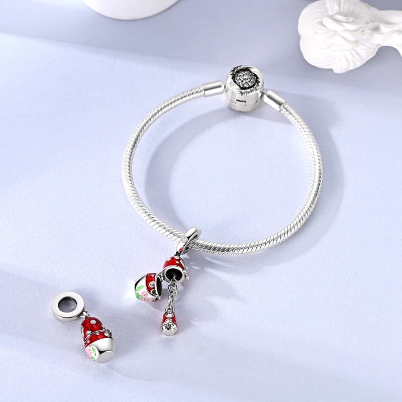 925 Sterling Silver Polka Doll Charm – Cute Bead Pendant Fit Pandora Bracelet & Necklace DIY Jewelry Gift