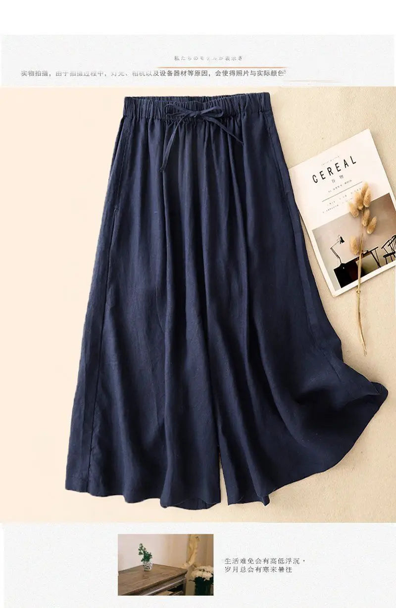 Casual Cotton Linen Pants for Women | Vintage Wide Leg Joggers | Summer Fashion Capri Sweatpants