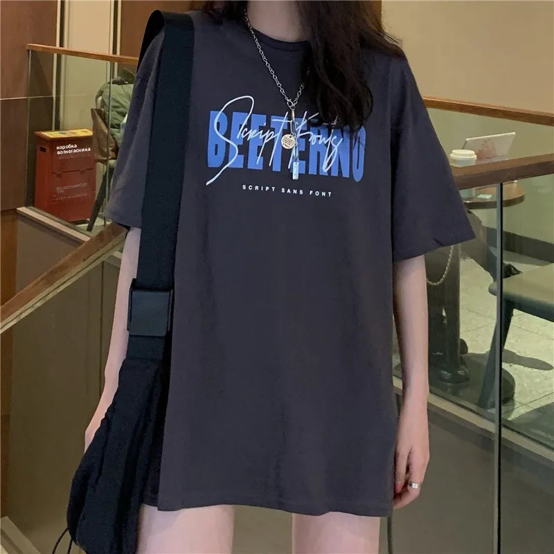 Oversized American Street Style T-Shirt for Women | Retro Loose Cotton Casual Top