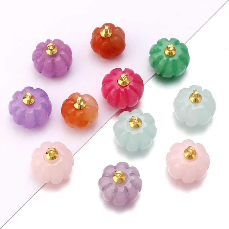 5pcs Natural Stone Pumpkin Pendants | Rose Quartz & Green Aventurine Charms for DIY Jewelry Making