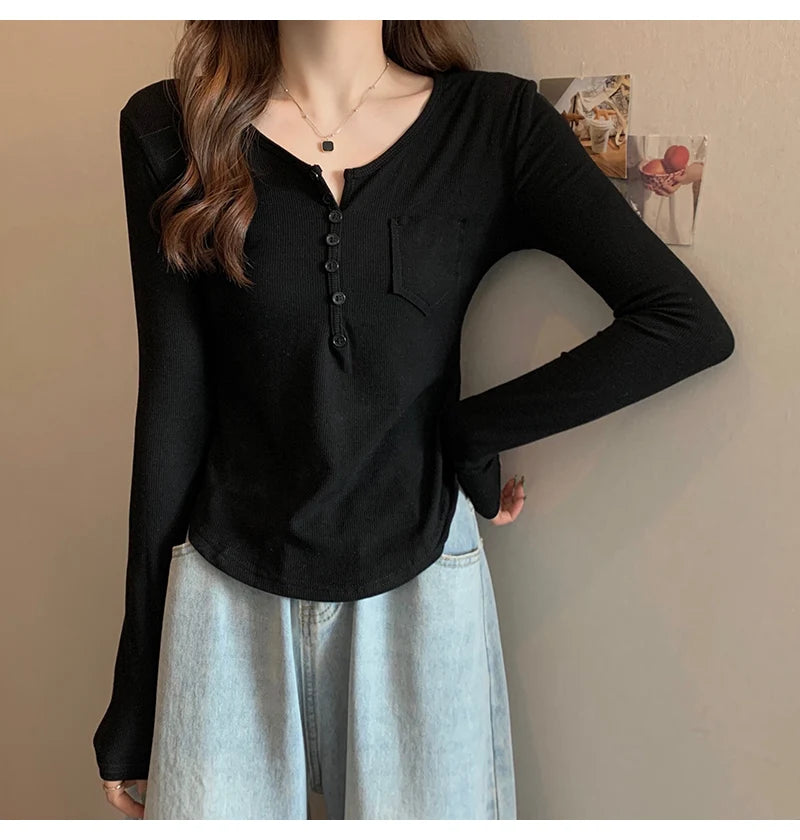 ✨ Plus Size Irregular Hem T-Shirt 👚 Long Sleeve Korean Style Top 🍁 Casual Spring Autumn Commute Wear