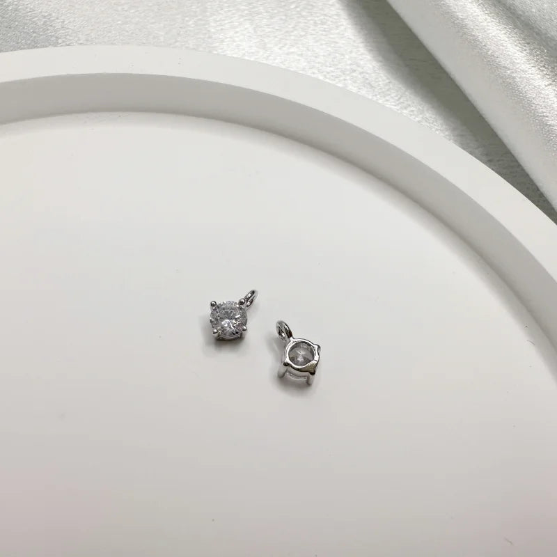 S925 Sterling Silver Round Zirconia Pendant – Gold Plated Charm for Necklace Chain DIY Fine Jewelry Making SD3