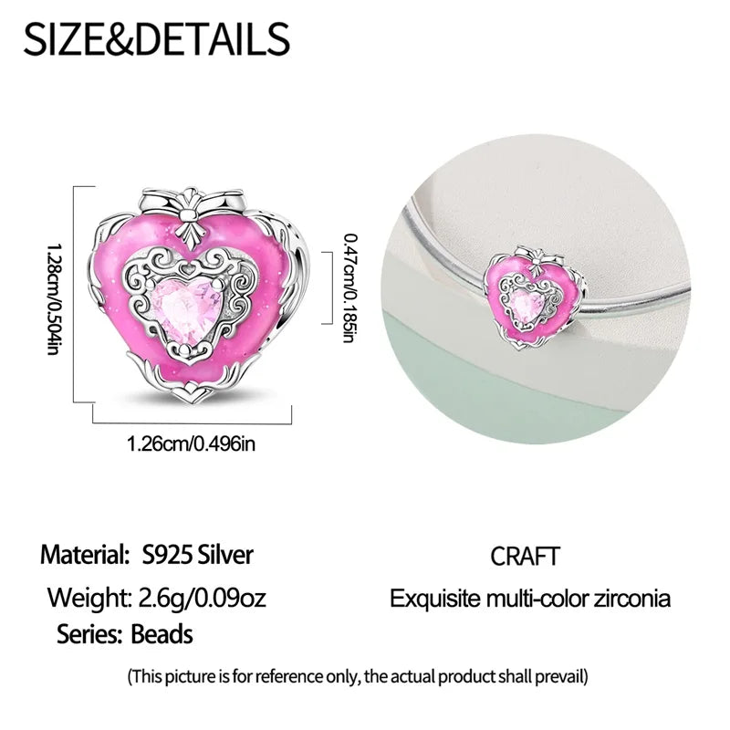 925 Silver Plated Magic Mirror Princess Angel Pink Charm Beads | Fits Original Pan 925 Bracelet | Exquisite DIY Jewelry