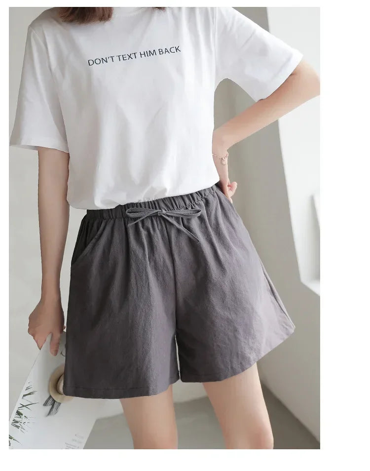 2024 Women’s Cotton Linen Summer Shorts – Casual Solid High Waist Loose Shorts with Pockets | Plus Size Soft Girls Shorts