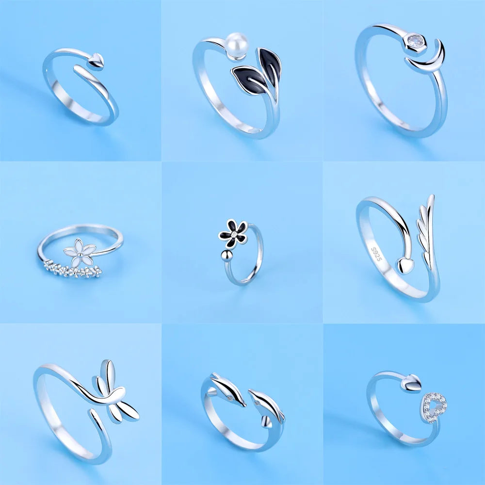 925 Sterling Silver Adjustable Zircon Ring – Elegant Simplicity Fashion Jewelry for Women Wedding Party Gift