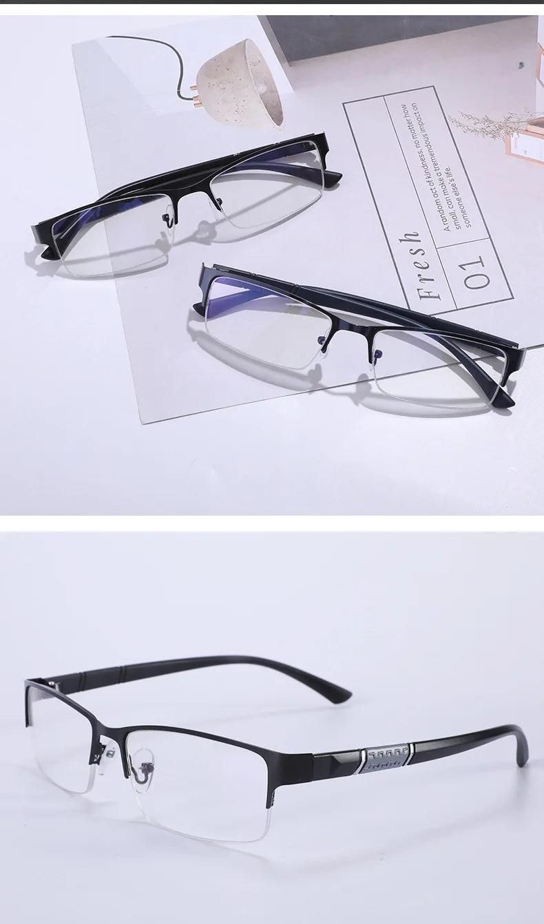 Metal Anti-Blue Light Reading Glasses for Men – Business Farsighted Eyewear Diopter 0 to +4.0
