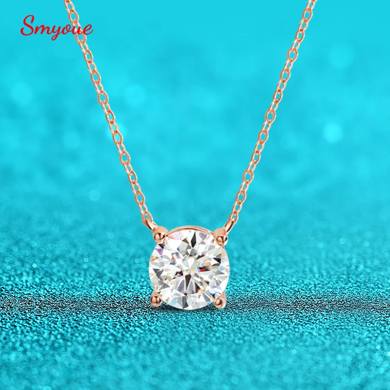Smyoue 1-5CT Rose Gold Moissanite Pendant Necklace for Women – D Color Sparkling Lab Diamond 925 Sterling Silver