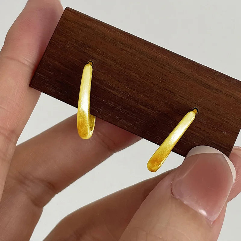 New 925 Sterling Silver Hoop Earrings – Matte Circle Geometric Punk Clip Earrings for Women & Girls