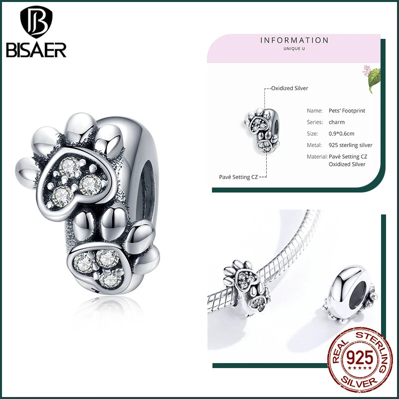 BISAER 925 Sterling Silver Dog Charm | Cute Dachshund Pet Bead Pendant for Women’s DIY Bracelet Jewelry