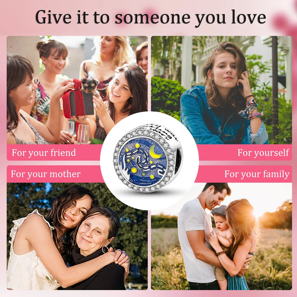 Silver Plated Colorful Glowing Moon & Stars Rainbow Dangle Charms | Fit Original Bracelet & Necklace | Women’s Jewelry Beads