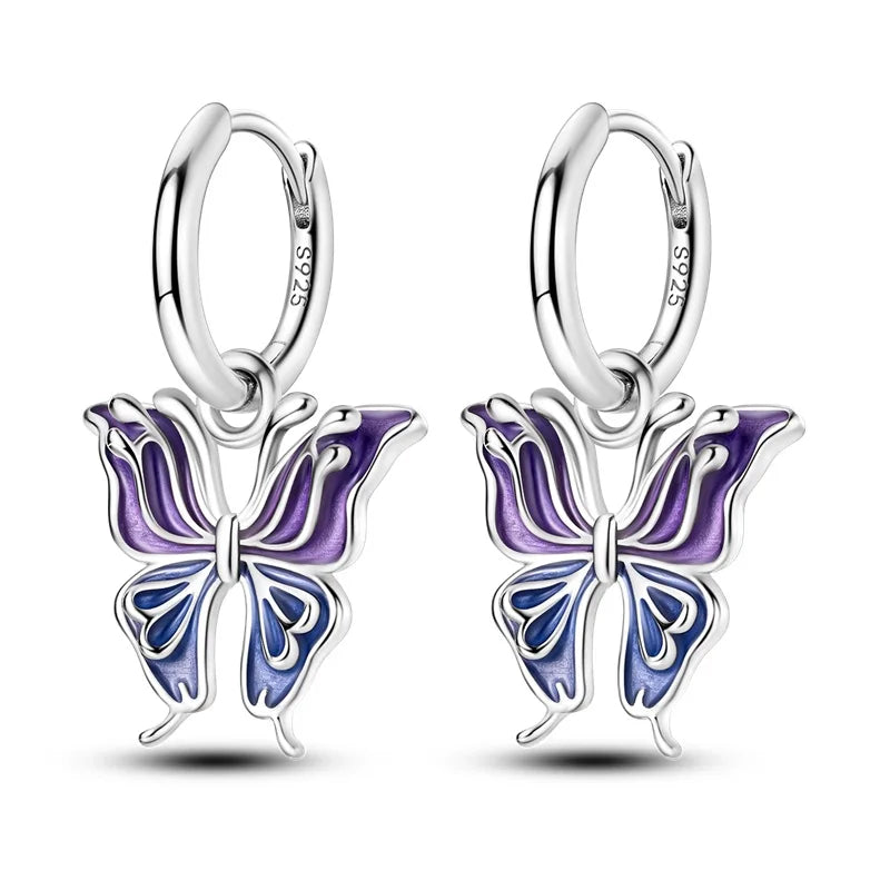 925 Sterling Silver Colorful Butterfly Hoop Earrings | Pave CZ Elegant Gothic Jewelry for Women & Friends