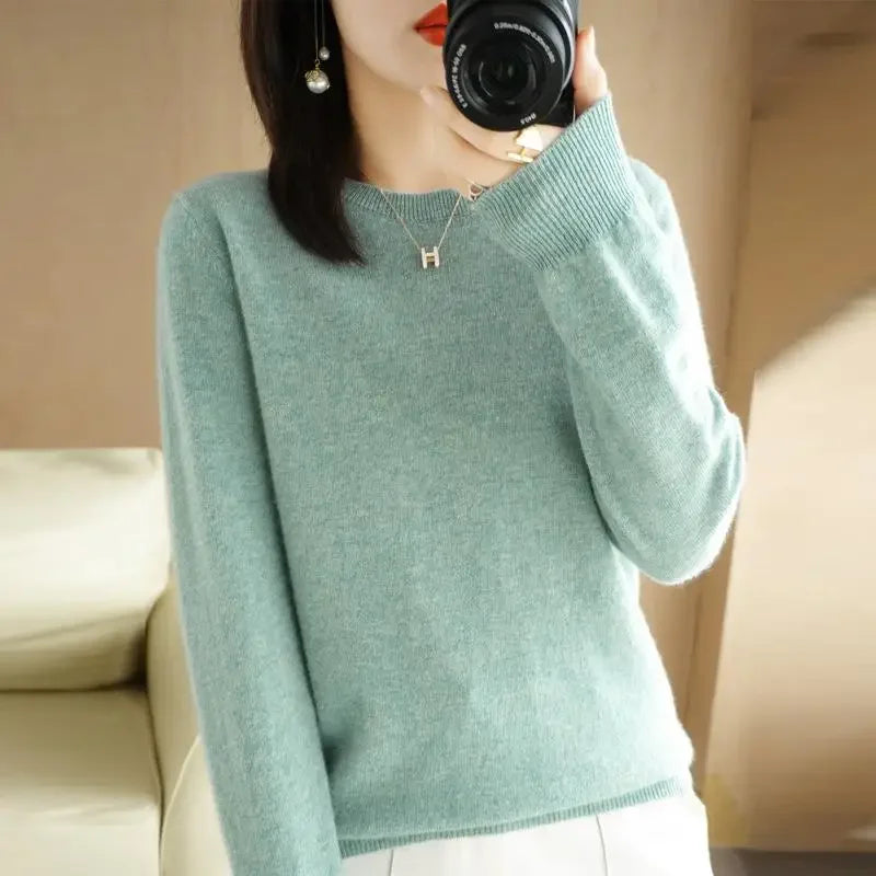 2025 Women Sweater Korean Fashion – Spring Autumn Long Sleeve O-Neck Knitwear Soft Warm Pullovers Bottoming Shirts
