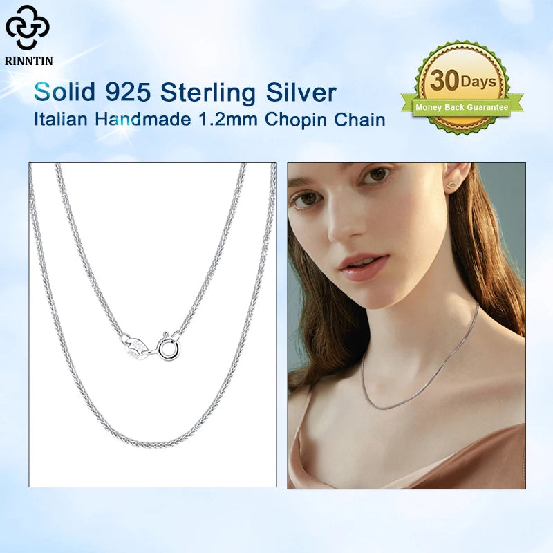 Rinntin 925 Sterling Silver Italian Handmade Chopin Chain Necklace | Simple 1.2mm Women’s Fashion Jewelry SC53