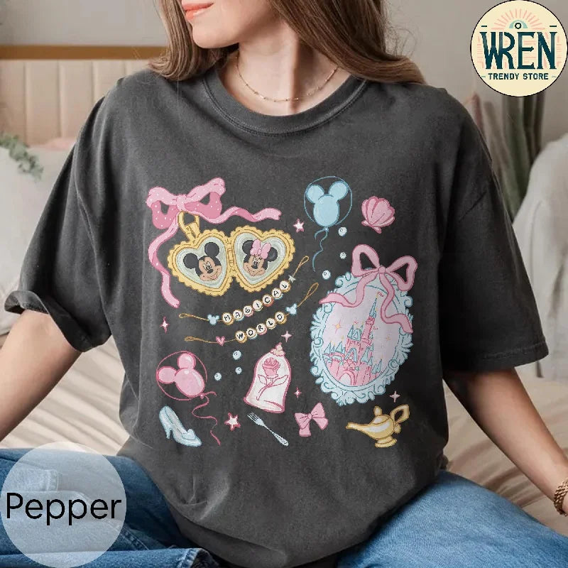 2025-26 Women’s Summer Fashion Mickey & Minnie Printed T-Shirt – Y2K Disney Cotton Loose Tee