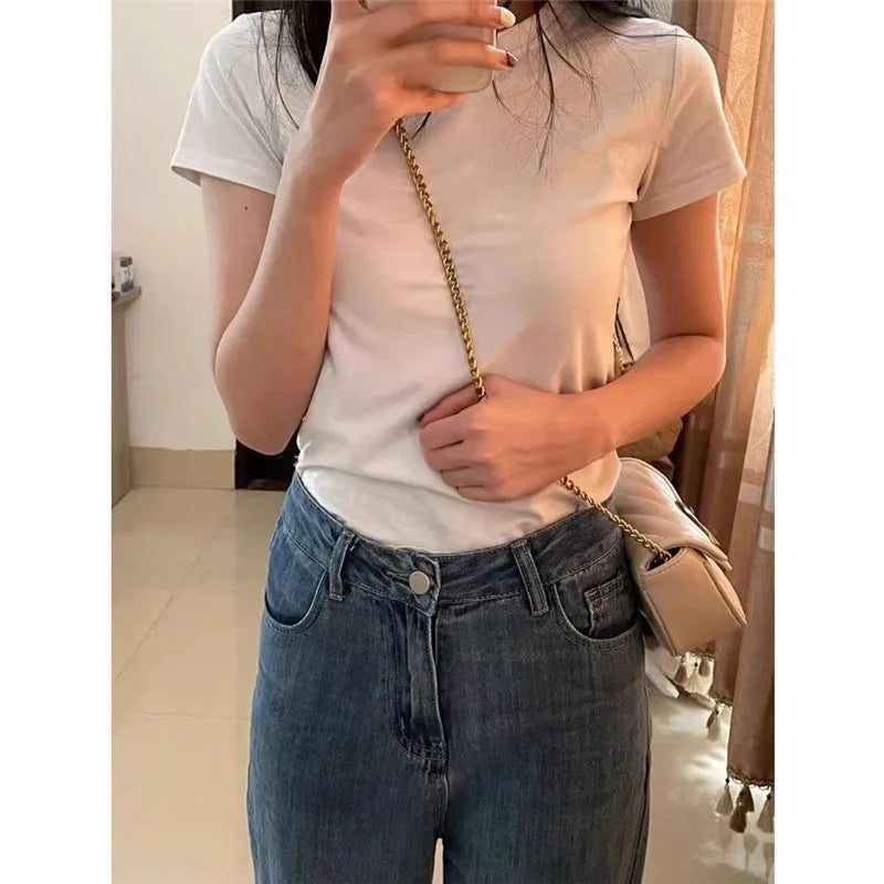 Black Pure Cotton Short Sleeve T-Shirt for Women | Slim Fit Summer Base Top | Thin Inner Wear Casual Tee