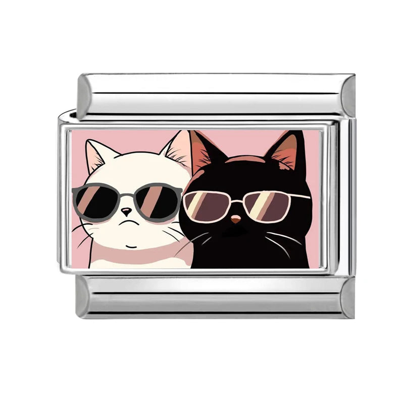 2025 Original Y2K Colorful Cute Cartoon Cats Dogs Italian Charm Links Fit 9mm Stainless Steel Bracelet Men Women DIY Making Gift