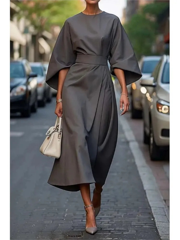 Elegant Long Sleeve Black Maxi Dress for Women | 2025 Loose O-Neck Casual Fashion Long Dress