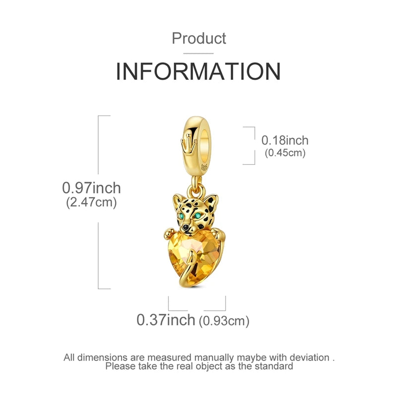 925 Sterling Silver Gold Charms Beads | Leopard, Butterfly, Firefly & Bee Dangle Fit Original Bracelet Women DIY Jewelry Gift