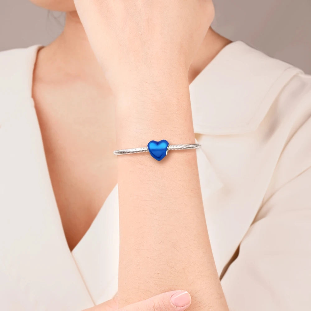 2025 New 925 Sterling Silver Colorful Shine Heart Charm Beads | Fit Snake Chain Bracelet & Necklace Women DIY Jewelry