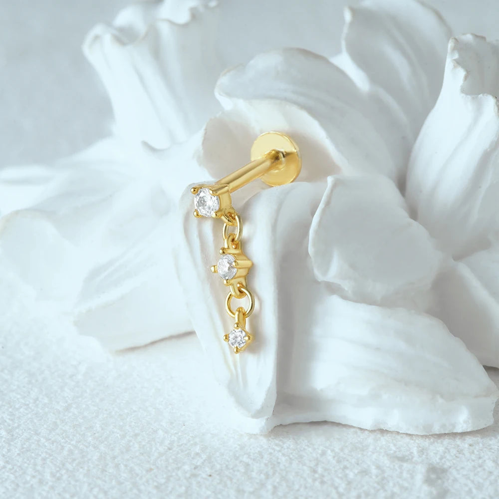 Aide 925 Sterling Silver Geometric Multi Piercing Stud Earrings for Women – K Gold Tassel Elegant Jewelry Gift