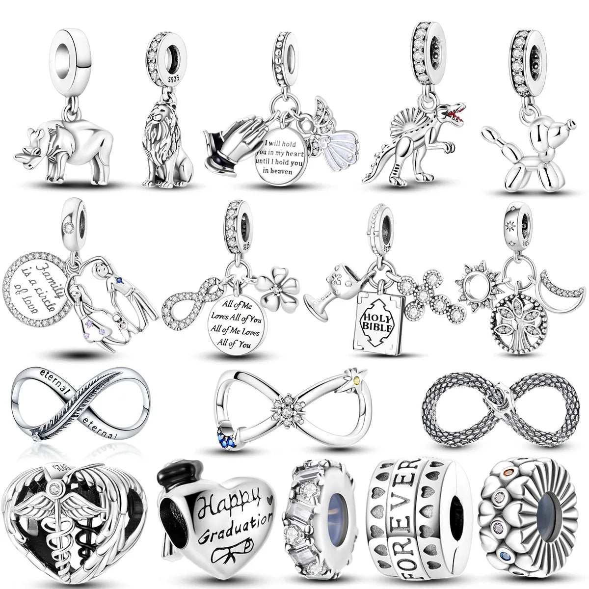 925 Sterling Silver Inlaid Zircon Love Heart & Snake Dangle Charm – Fits Original Pandora Bracelet, Women’s Jewelry Pendant Bead