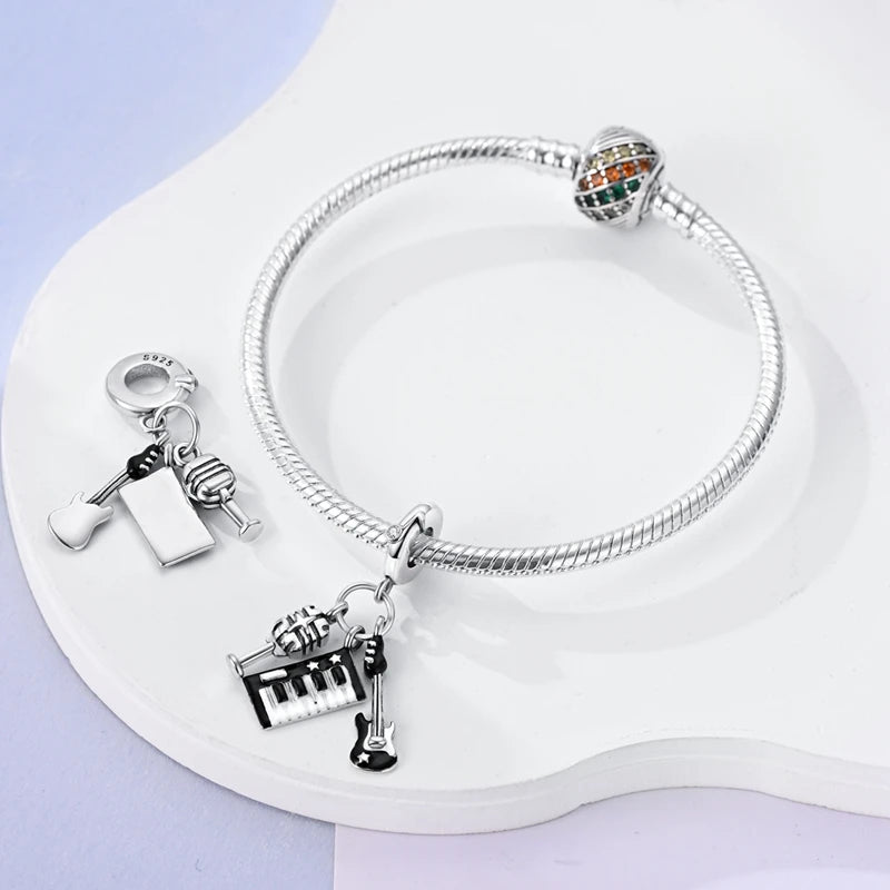 925 Sterling Silver Funny Playable Charms Beads | Smart Watch Tarot Bike Travel Dangle Fit Pandora Bracelet DIY Jewelry