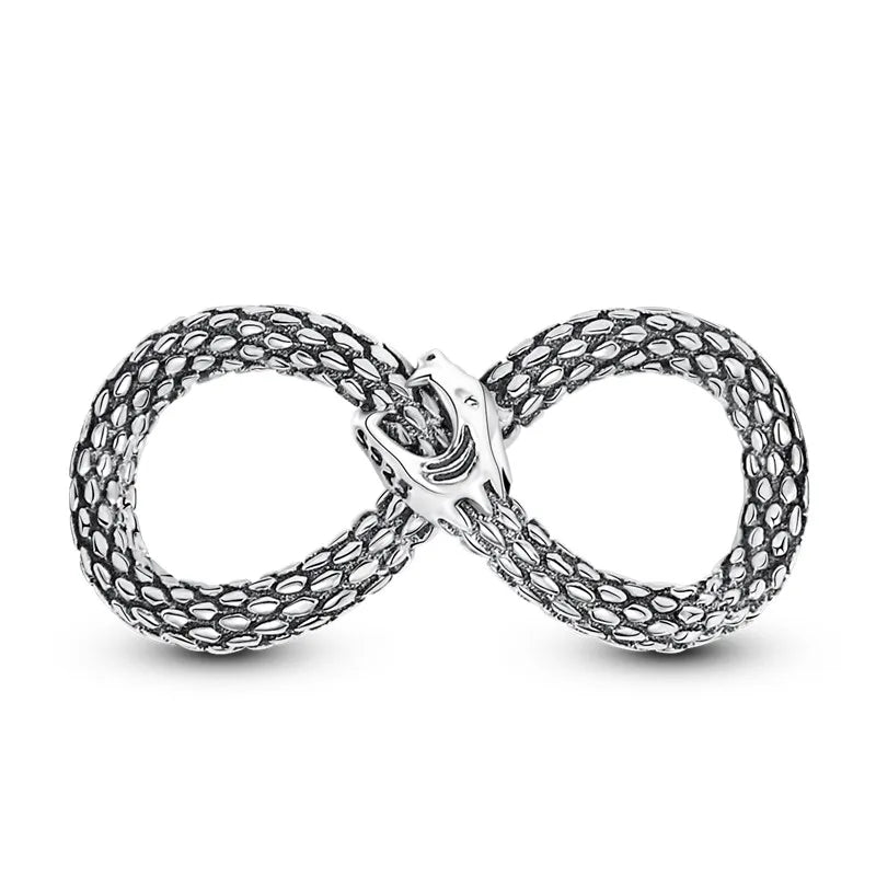 925 Sterling Silver Inlaid Zircon Love Heart & Snake Dangle Charm – Fits Original Pandora Bracelet, Women’s Jewelry Pendant Bead