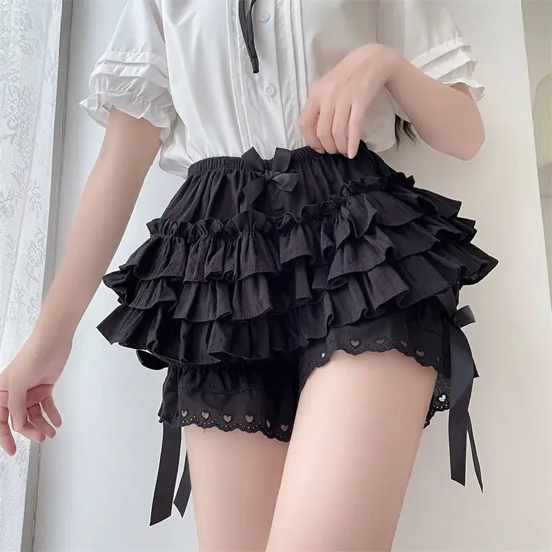 Black & White Pleated Lolita Panties – Cute Pumpkin Bow Knot Victorian Bloomers 🎀🖤🤍