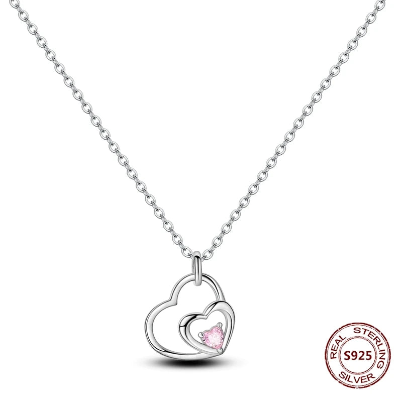 Heart to Heart Necklace 925 Sterling Silver Love Pendant Chain for Women – Wedding & Engagement Fine Jewelry