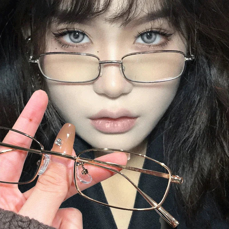 Y2K Harajuku Small Square Frame Glasses for Women – Retro Metal Clear Eyeglasses | Blue Light Blocking Reading Spectacle