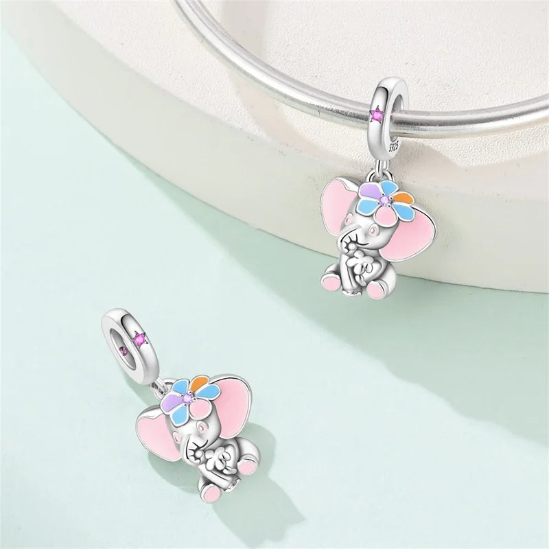 925 Sterling Silver Animal & Love Charms | Cat, Elephant, Bear, Swan & Easter Egg Beads Fit Original 3mm Bracelets DIY Jewelry