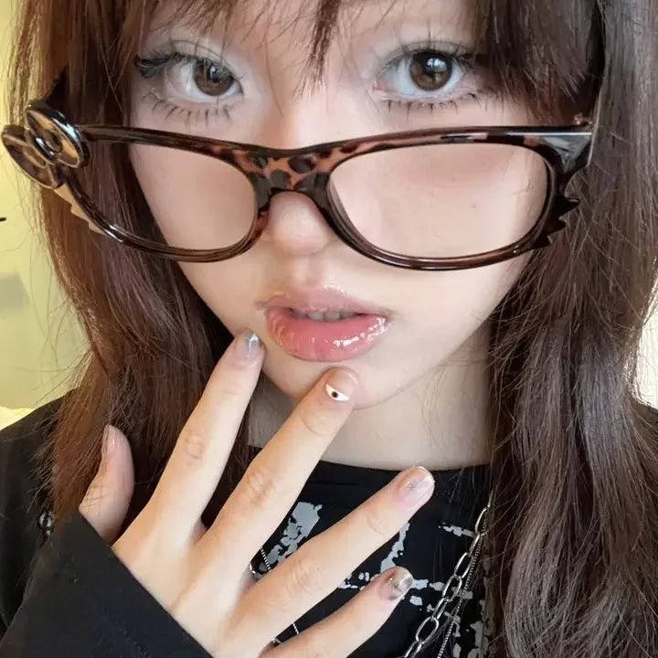 Y2K Leopard Print Eyeglass Frame – Anime Kawaii Retro Glasses | Cartoon Cute Decorative Eyewear Toys