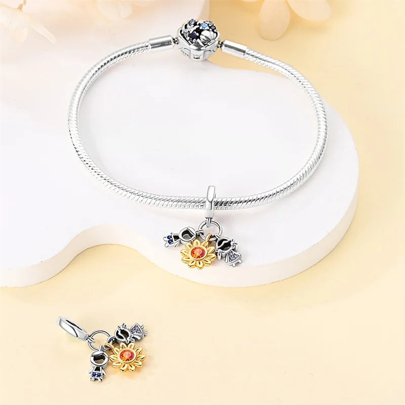 925 Sterling Silver Sweetheart Sister Charm | Fit Original Pandora & 3mm Bracelets DIY Jewelry Gift for Women