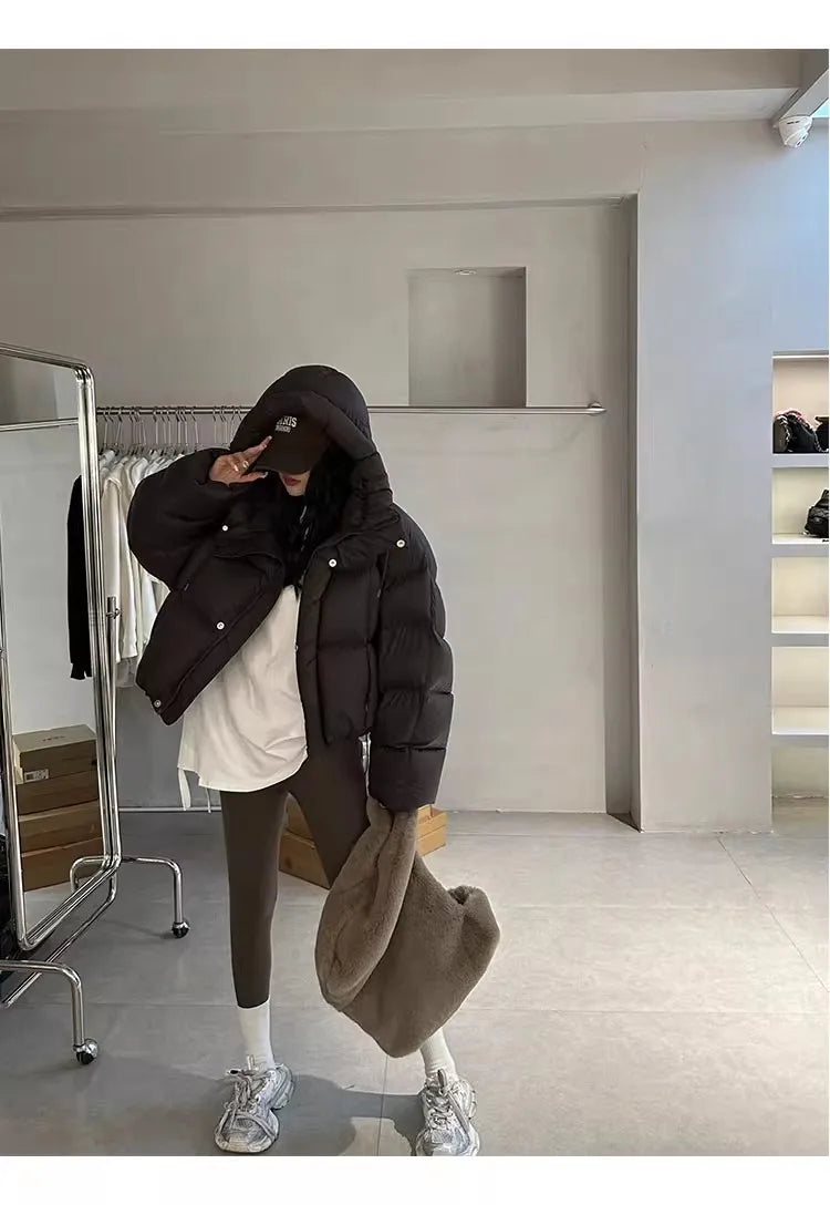 Trendy American Style Women’s Cotton Jacket Coat with Hood – Winter Small Size Bread Style Outerwear