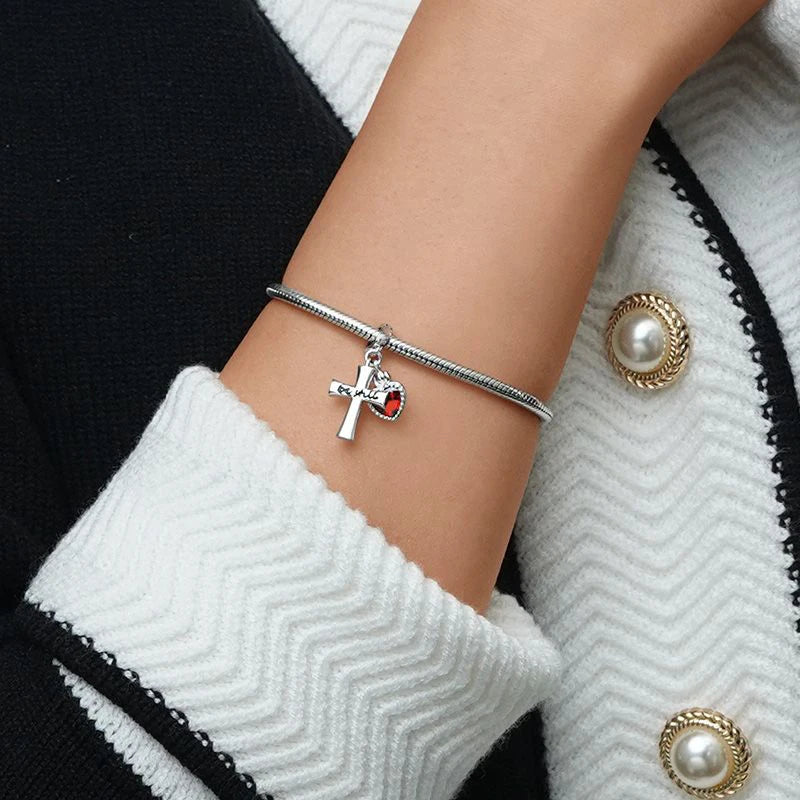 925 Sterling Silver Wine Pot, Cross, Heart & Organ Charms – Fit Pandora Bracelet, DIY Women’s Religious Jewelry