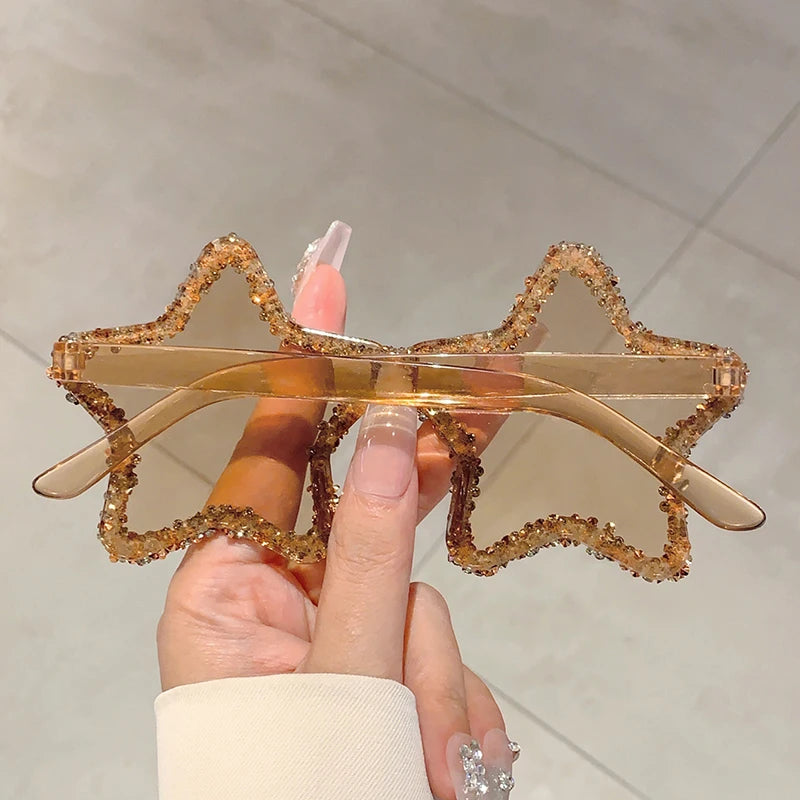 KAMMPT Chic Stars Design Pink Shades – Women Rhinestone Shiny Trendy Sun Glasses | Holiday & Beach INS Brand