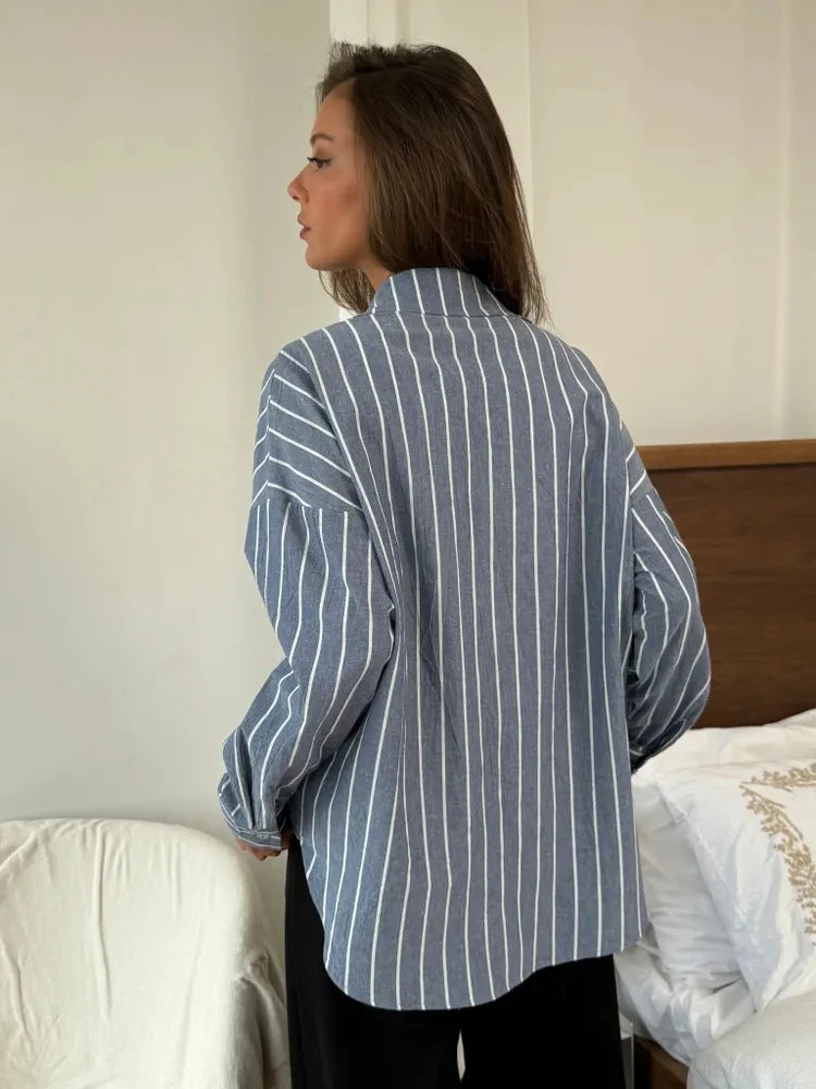 2025 Women’s Summer Striped Long Sleeve Shirt – Lazy Casual Breathable Cardigan Top