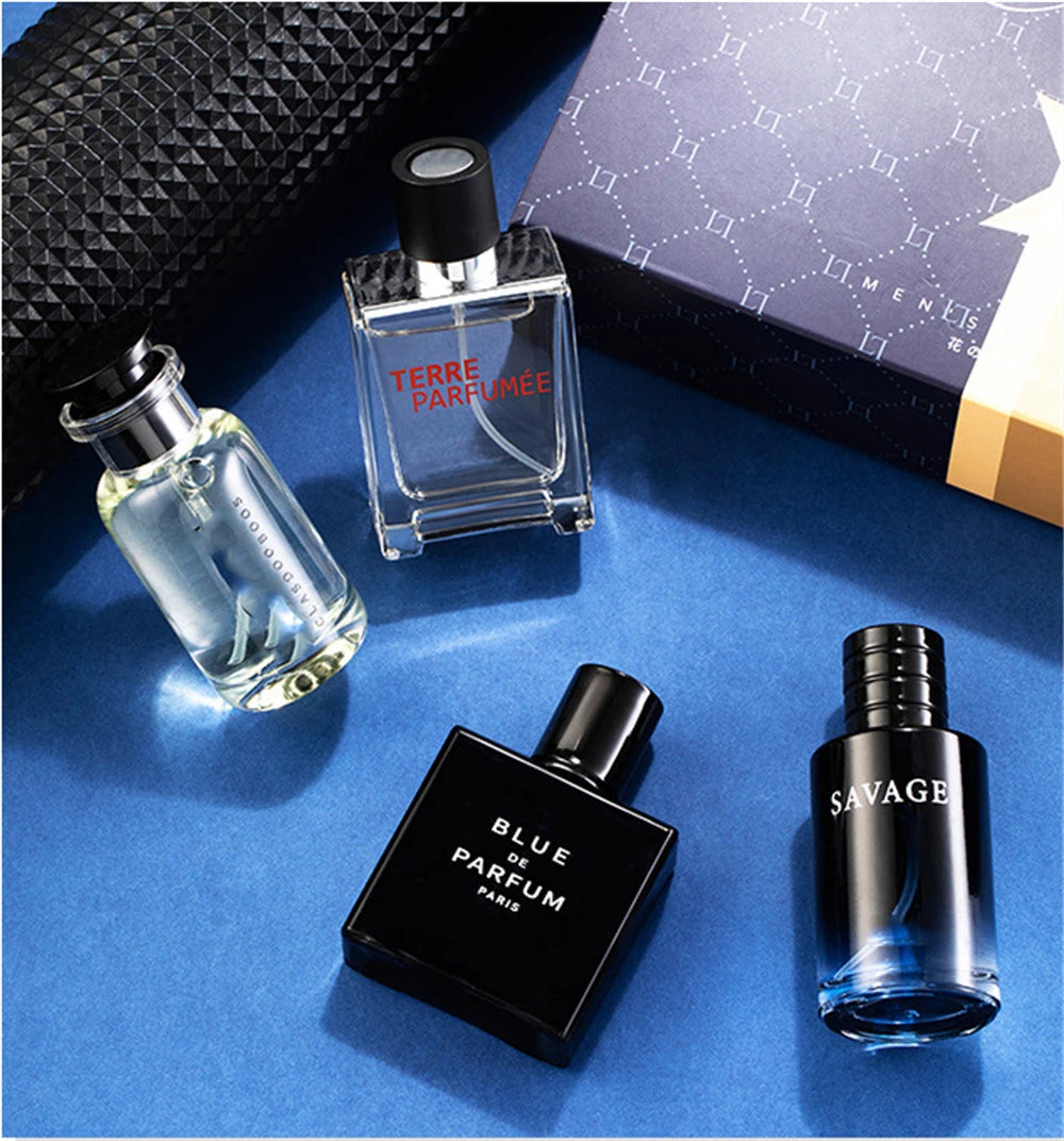 Luxury Brand Men’s Perfume Set – 4PCS Gift Box | 100ML Cologne Parfums Homme with Natural Floral & Fruity Masculine Scents