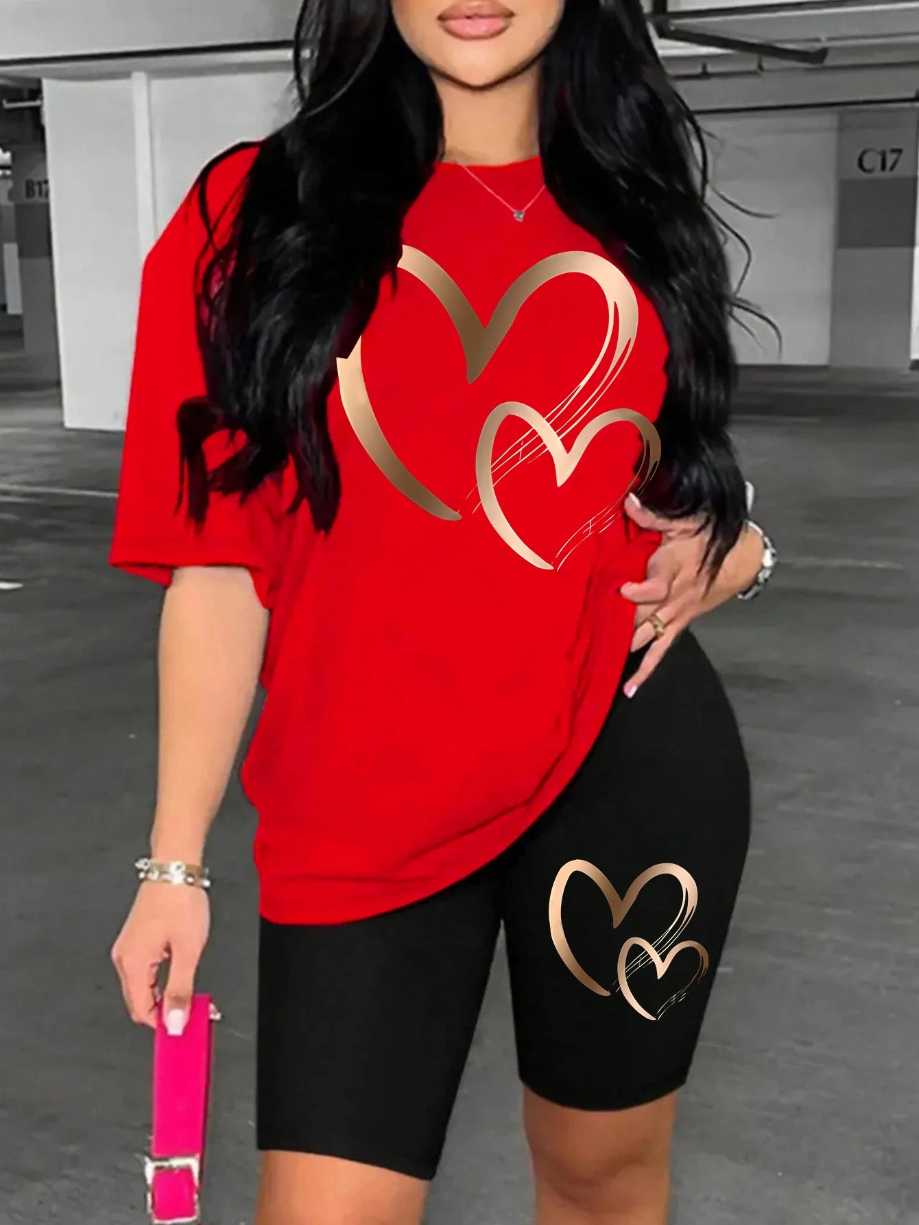 Women’s Love Pattern Cotton Two-Piece Set – Hip Hop Summer T-Shirt & Shorts Soft Breathable 👕💖