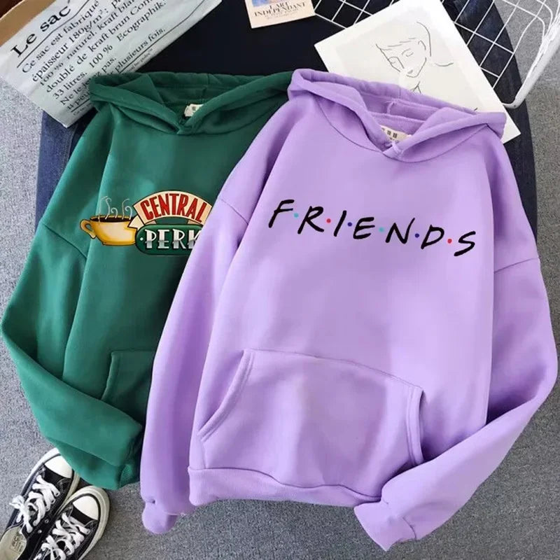 Friends TV Show Hoodie for Women – Funny Cartoon Graphic Ullzang Vintage Anime Sweatshirt 90s