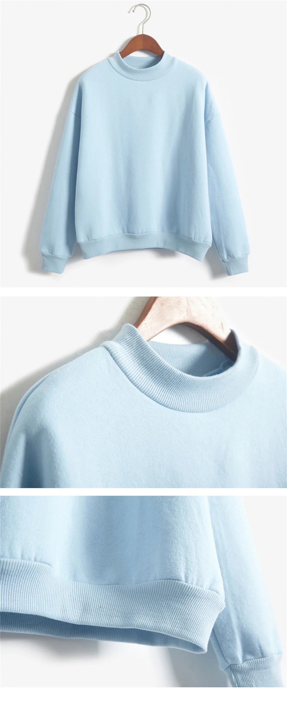 Women’s O-Neck Velvet Turtleneck Sweatshirt | Solid Color Long Sleeve Cotton Pullover | Lightweight & Breathable Workout Top