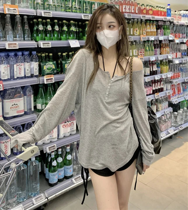 Loose Long Sve Women's T-irt Sun Protection Cover up Spring Autumn ey Thin Ins Sle Casual Comfortable Top