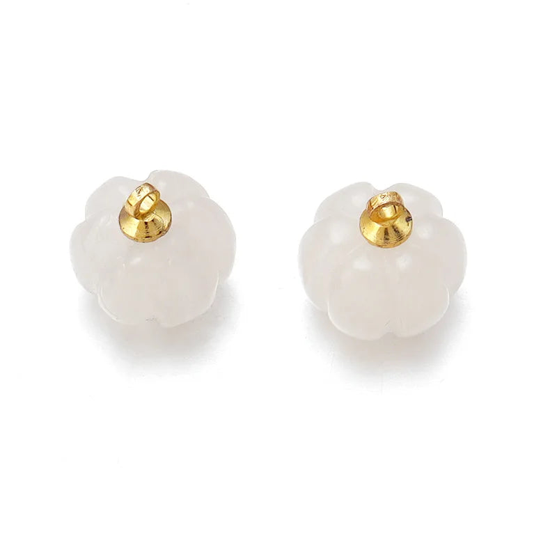 5pcs Natural Stone Pumpkin Pendants | Rose Quartz & Green Aventurine Charms for DIY Jewelry Making