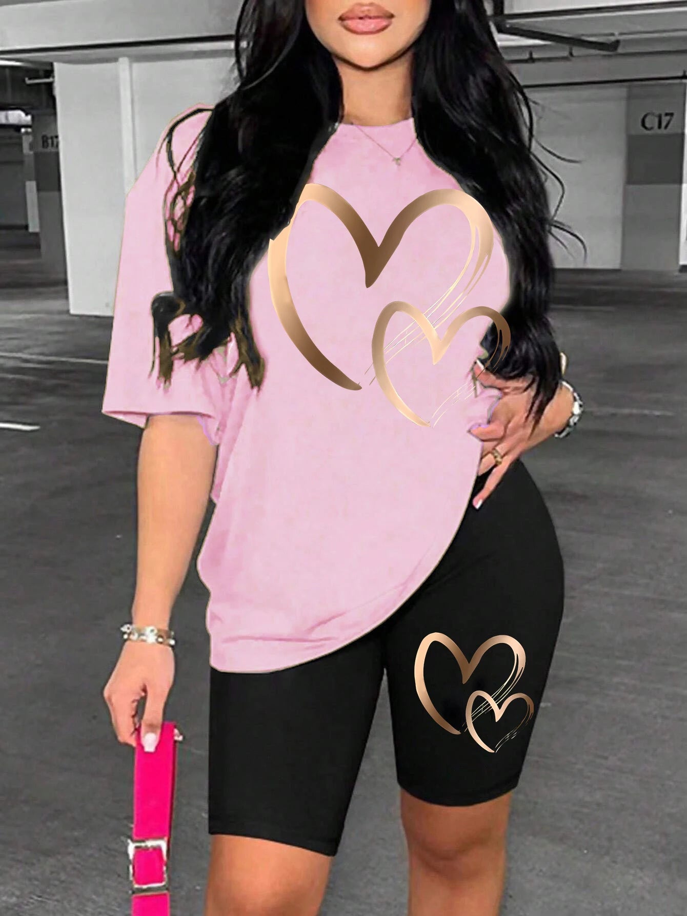 Women’s Love Pattern Cotton Two-Piece Set – Hip Hop Summer T-Shirt & Shorts Soft Breathable 👕💖