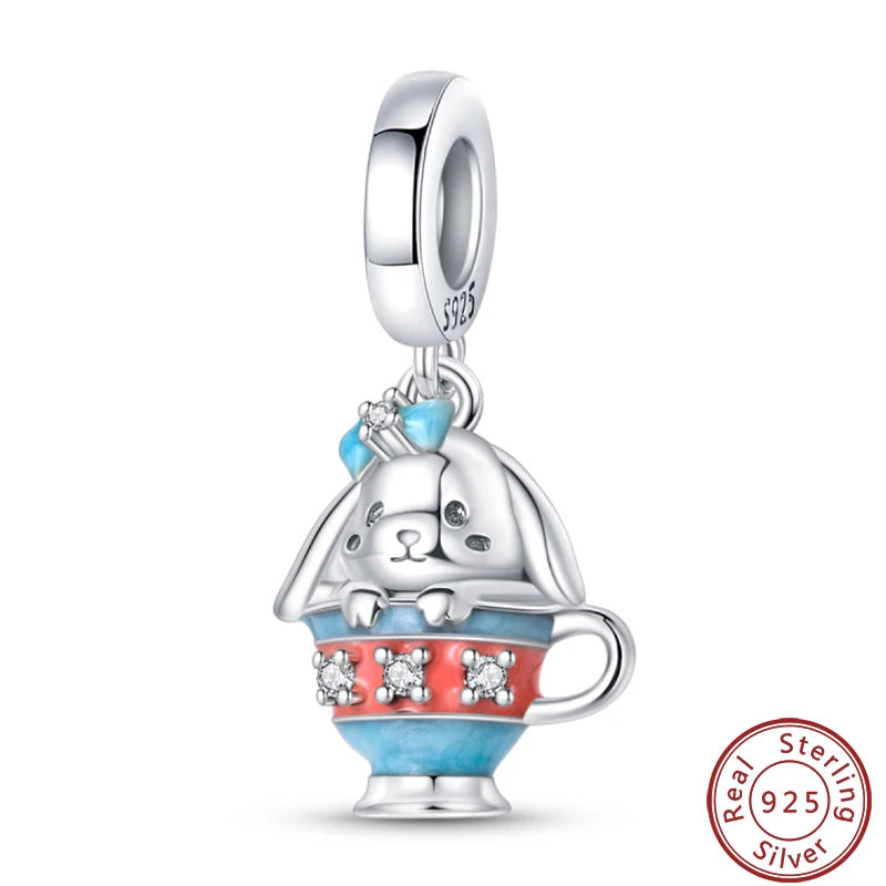 925 Sterling Silver Dessert Afternoon Tea Charm – Coffee, Cake, Pizza & Fries Beads Fit Original Pandora Bracelet DIY Jewelry