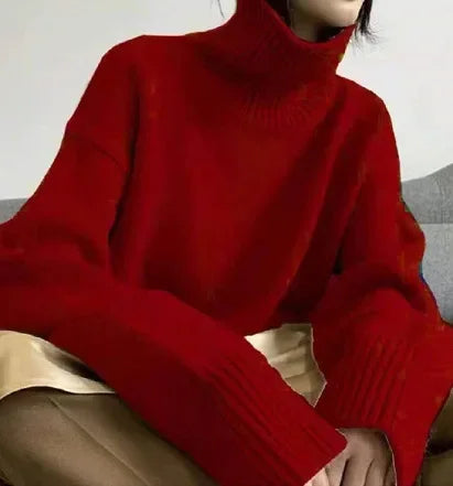 Women’s Oversize Turtleneck Sweater – Long Sleeve Knitted Pullover Autumn Winter Knitwear