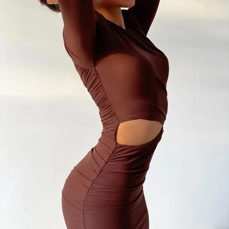 Elegant Crew Neck Long Sleeve Women’s Party Dress – Mid-Waist Street Style Summer Dress | 100% Premium Fabric