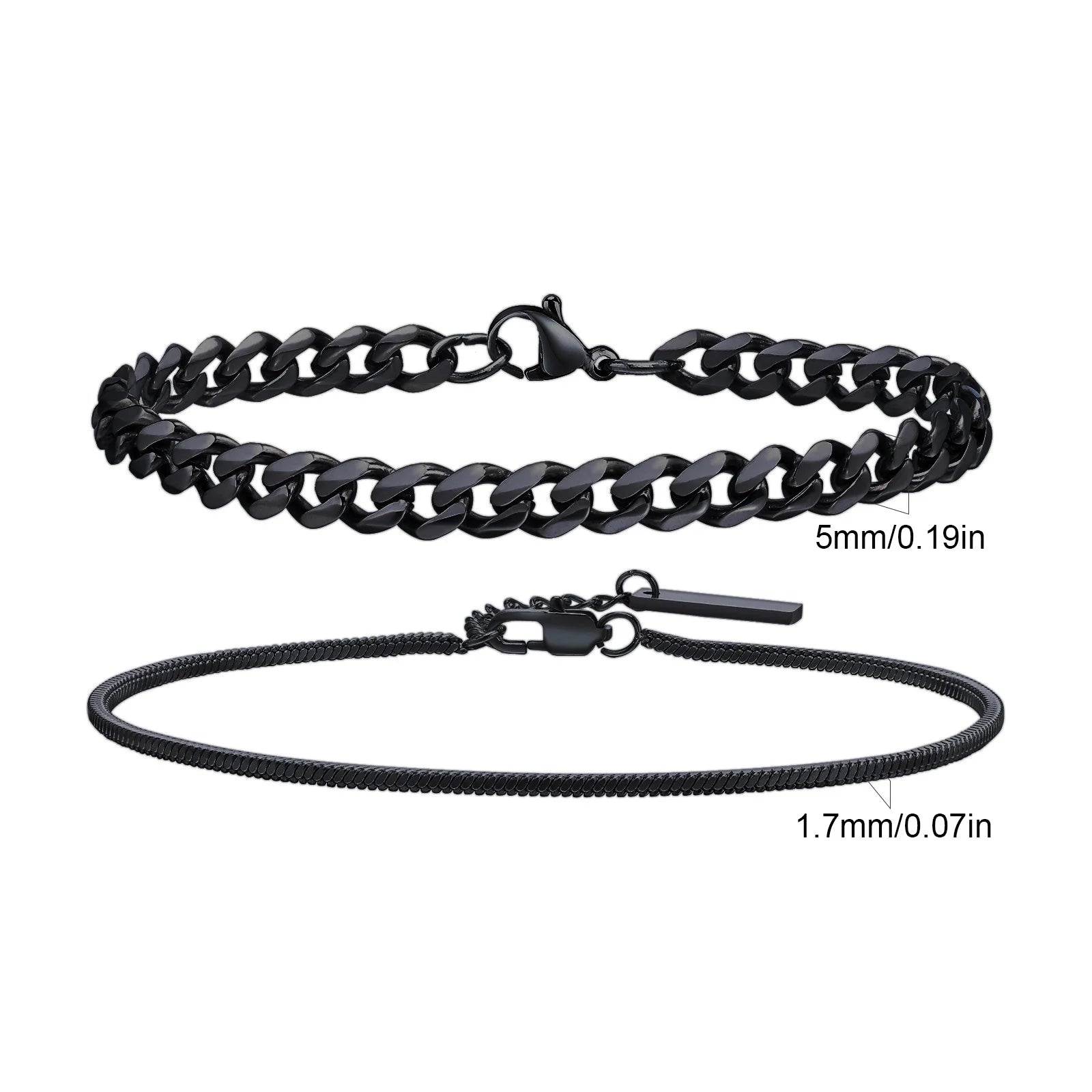 2PCS Men’s Chain Bracelets – Silver, Gold & Black Stainless Steel Twisted Rope Cuban Chain