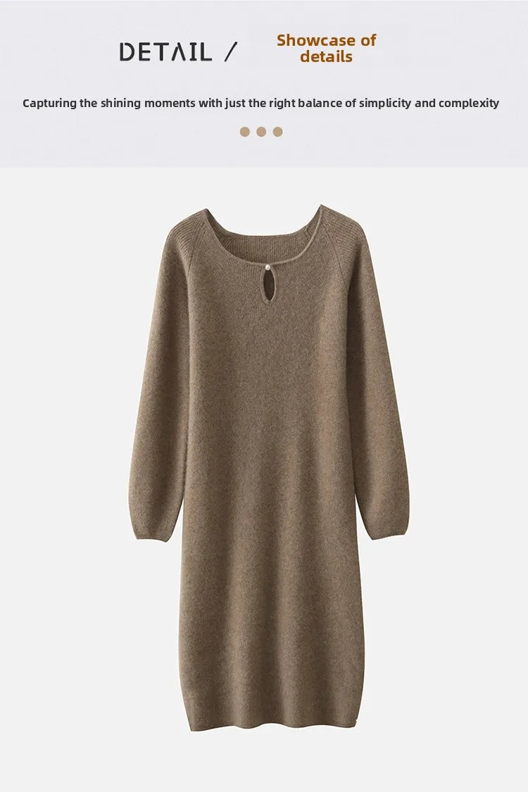 Loose Knitted Sweater Dress for Women – Round Neck Long Sleeve Casual Autumn New Arrival Elegant Fashion Dress