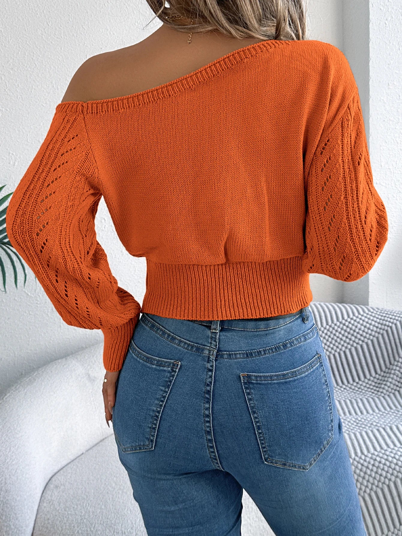 Women’s Autumn/Winter Slash Neck Off-Shoulder Knitted Pullover Sweater – Casual Elegant Long Sleeve Top